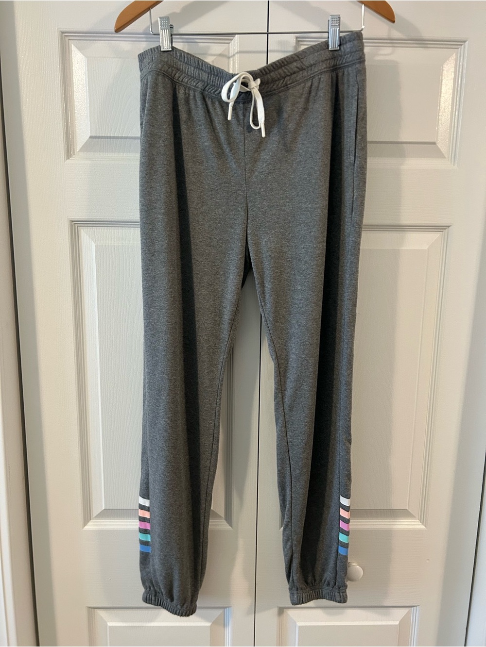 P.J. Salvage Gray Jogger Pants with Multicolor Stripe Cuffs